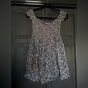 Showpo size 14 off the shoulder dark blue floral dress with white floral pattern